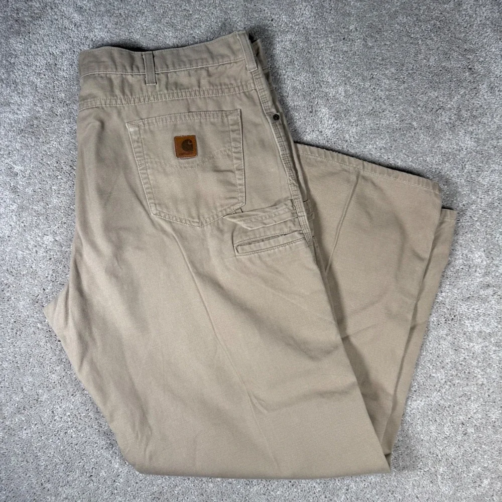 Carhartt Men's 42x32 Relaxed Fit Duck Canvas Carpenter Work Pants Khaki Tan